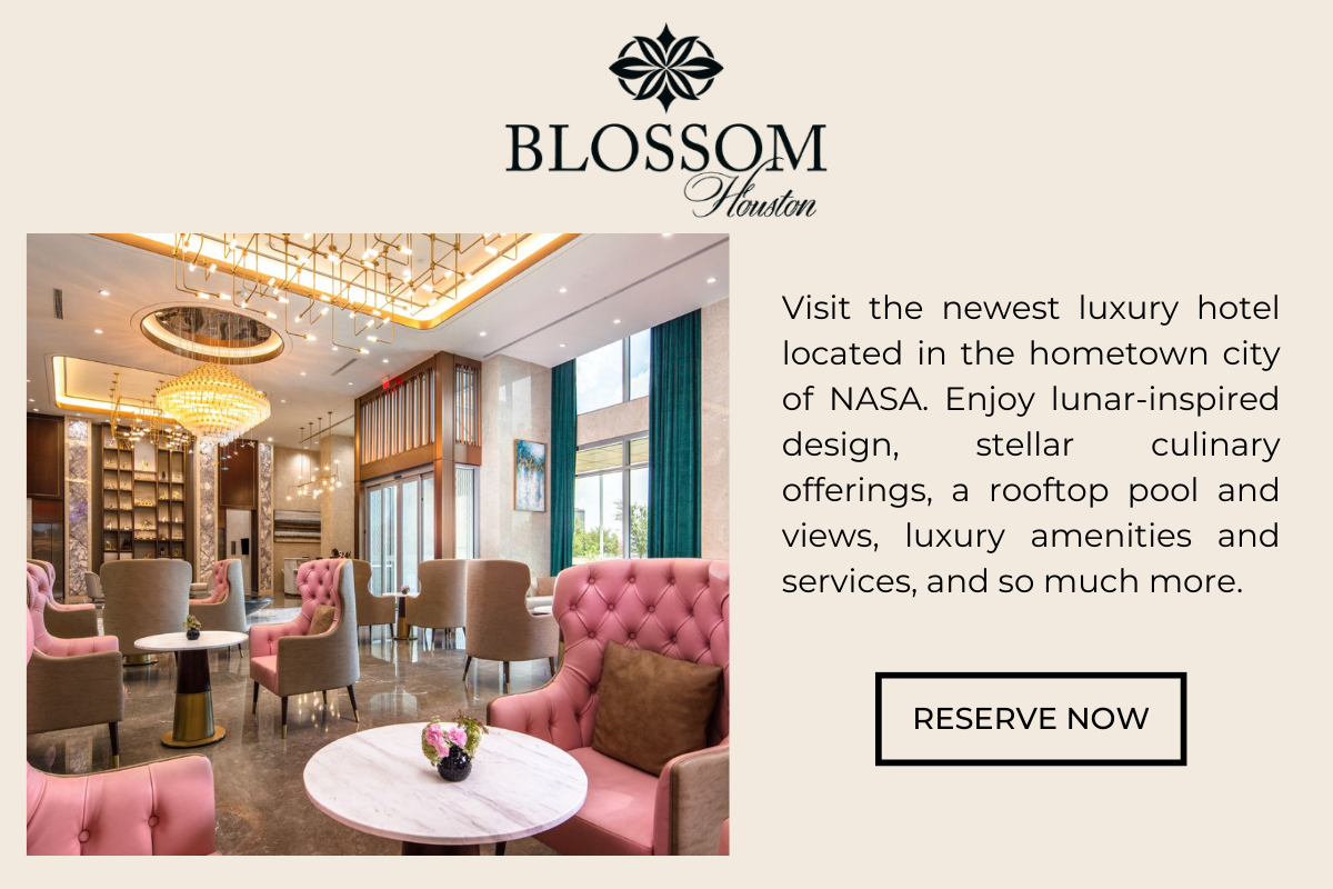 Blossom Houston Hotel: visit the newest luxury hotel located in the hometown city of NASA. Enjoy lunar-inspired design, stellar culinary offerings, a rooftop pool and views, luxurious amenities and services, and so much more.