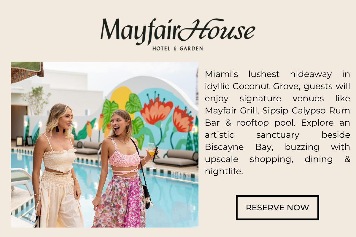 Mayfair House Hotel & Garden: Miami's lushest hideaway in idyllic Coconut Grove, guests will enjoy signature venues like Mayfair Grill, Sipsip Calypso Rum Bar & rooftop pool. Explore an artistic sanctuary beside Biscayne Bay, buzzing with upscale shopping, dining & nightlife